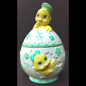 Vintage Easter Egg with Chick Trinket Box Candy Dish with Lid
